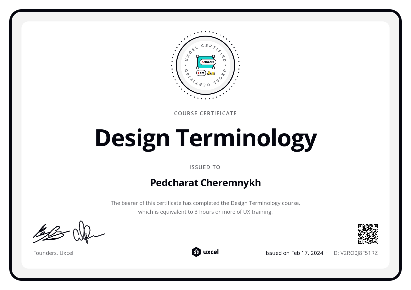 Pedcharat Cheremnykh's certificate
